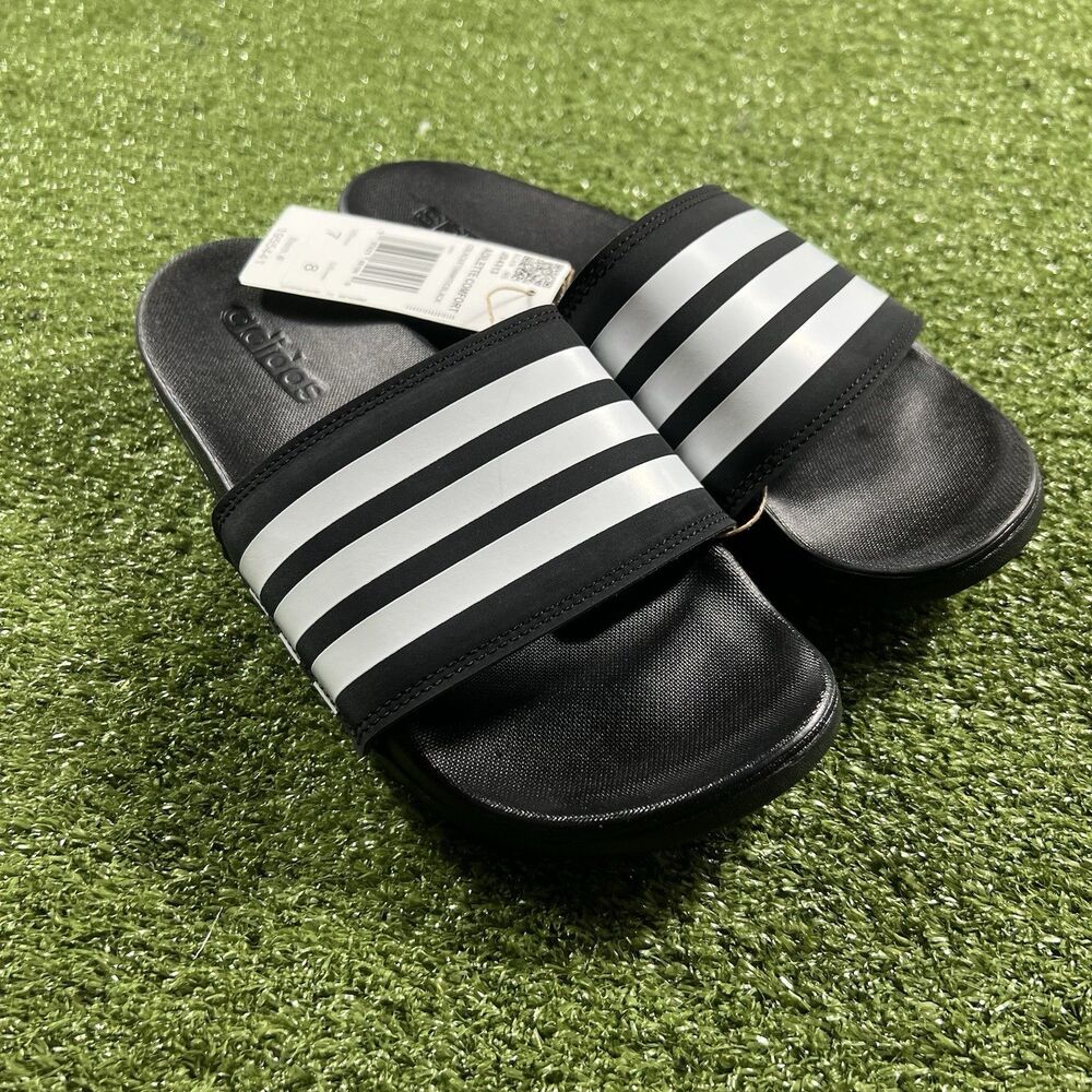 Adidas Adilette Comfort Slides Black White Unisex Men's 7 Women's 8 NIB